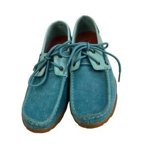 7 Twisted X Boots Womens Driving Moccasin Suede Leather Shoes Blue Turquoise
